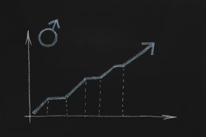 male gender symbol with growing graph on chalkboar QCPBKW5